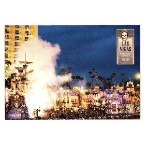 Treasure Island Pirate Show Vintage Postcard Evening Casino Lights Vacation NV